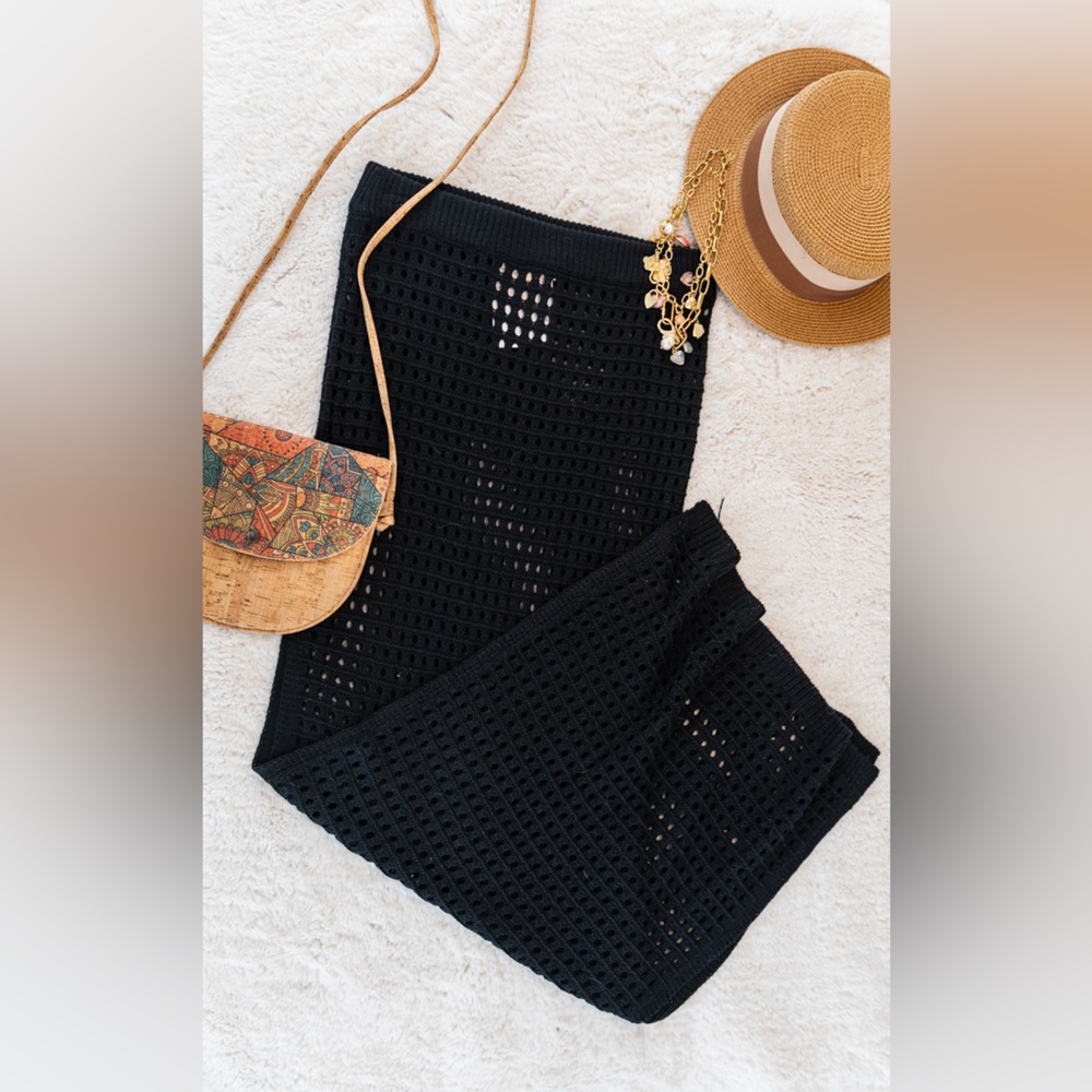 Elan Black Crochet Maxi Skirt Sheer Knit Beach Cover Up Size Small - Picture 4 of 7